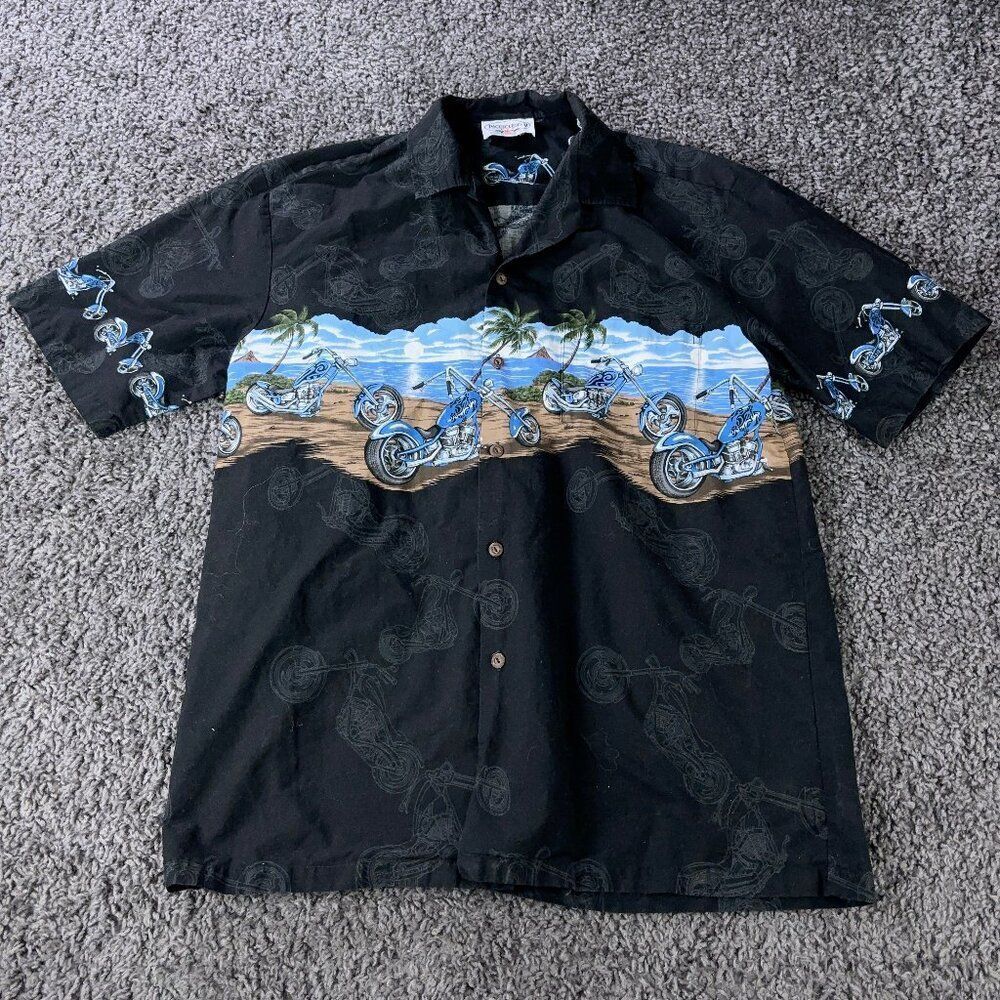 Pacific Legend Hawaiian Shirt Mens Large Button Up Motorcycle Made in USA